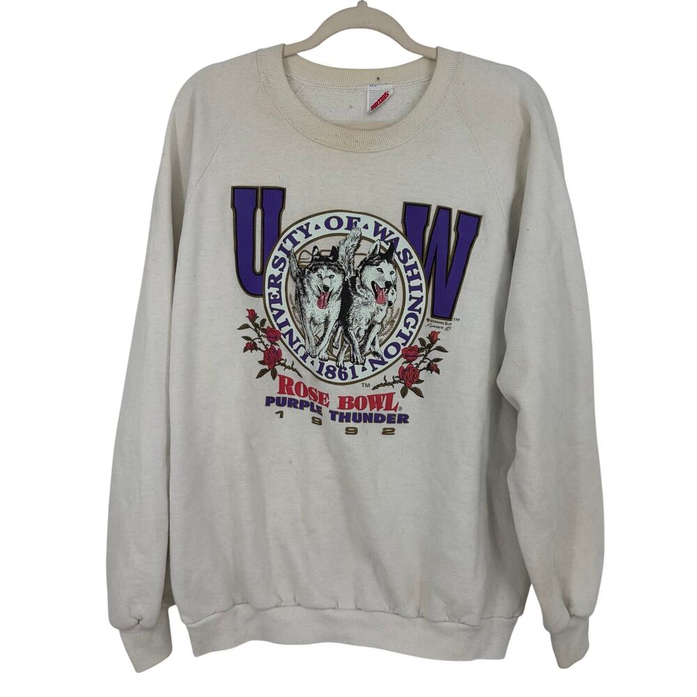 Jerzees University of Washington Rose Bowl 1992 White Crewneck Sweatshirt Size L